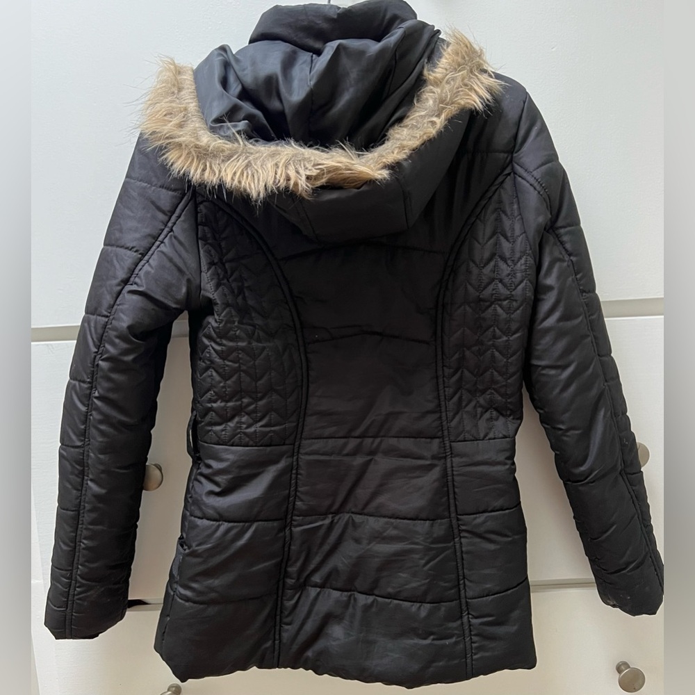 Rampage winter coat with removable fake fur edged hood in size small.